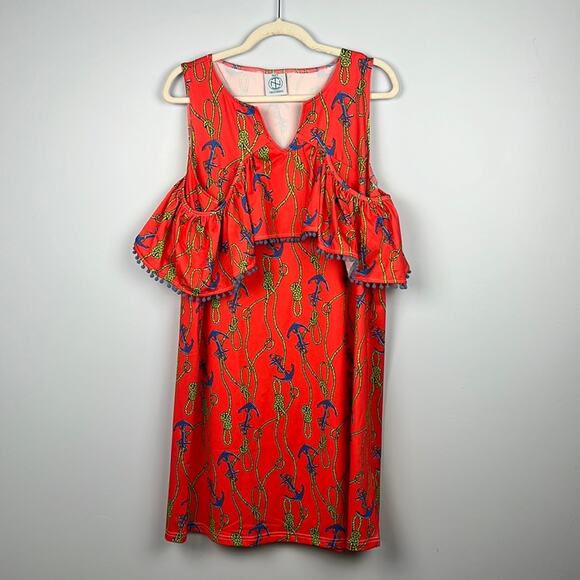Tracy Negoshian Hadley nautical anchor off shoulder dress size large - Picture 1 of 11